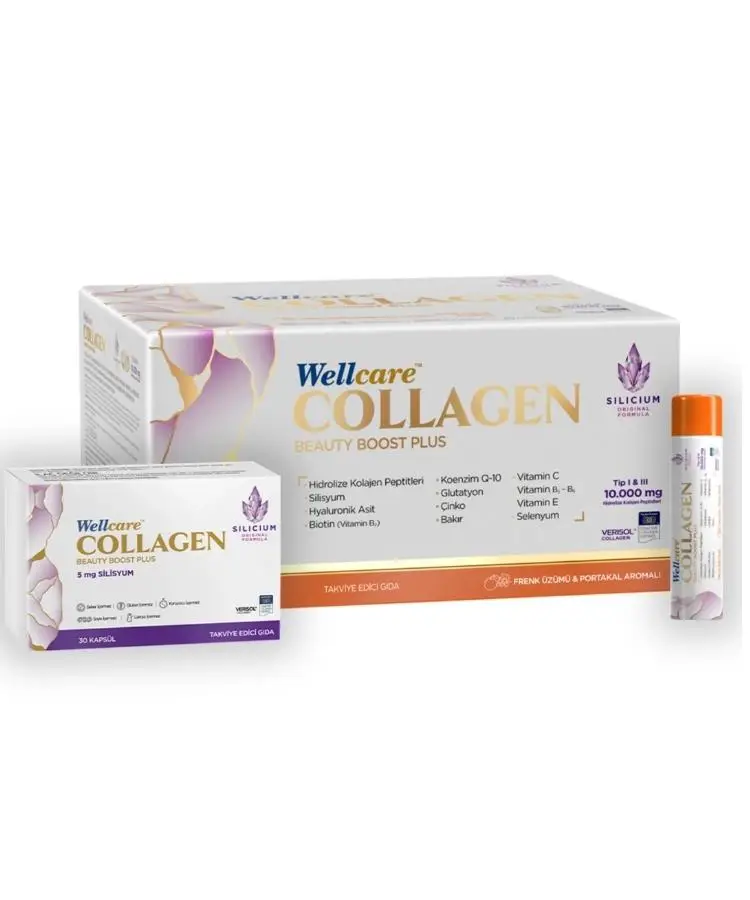 Wellcare Collagen Beauty Boost Plus Frenk Üzümü-Portakal Aromalı 10.000 mg Likit 30 Tüp 30 Kapsül